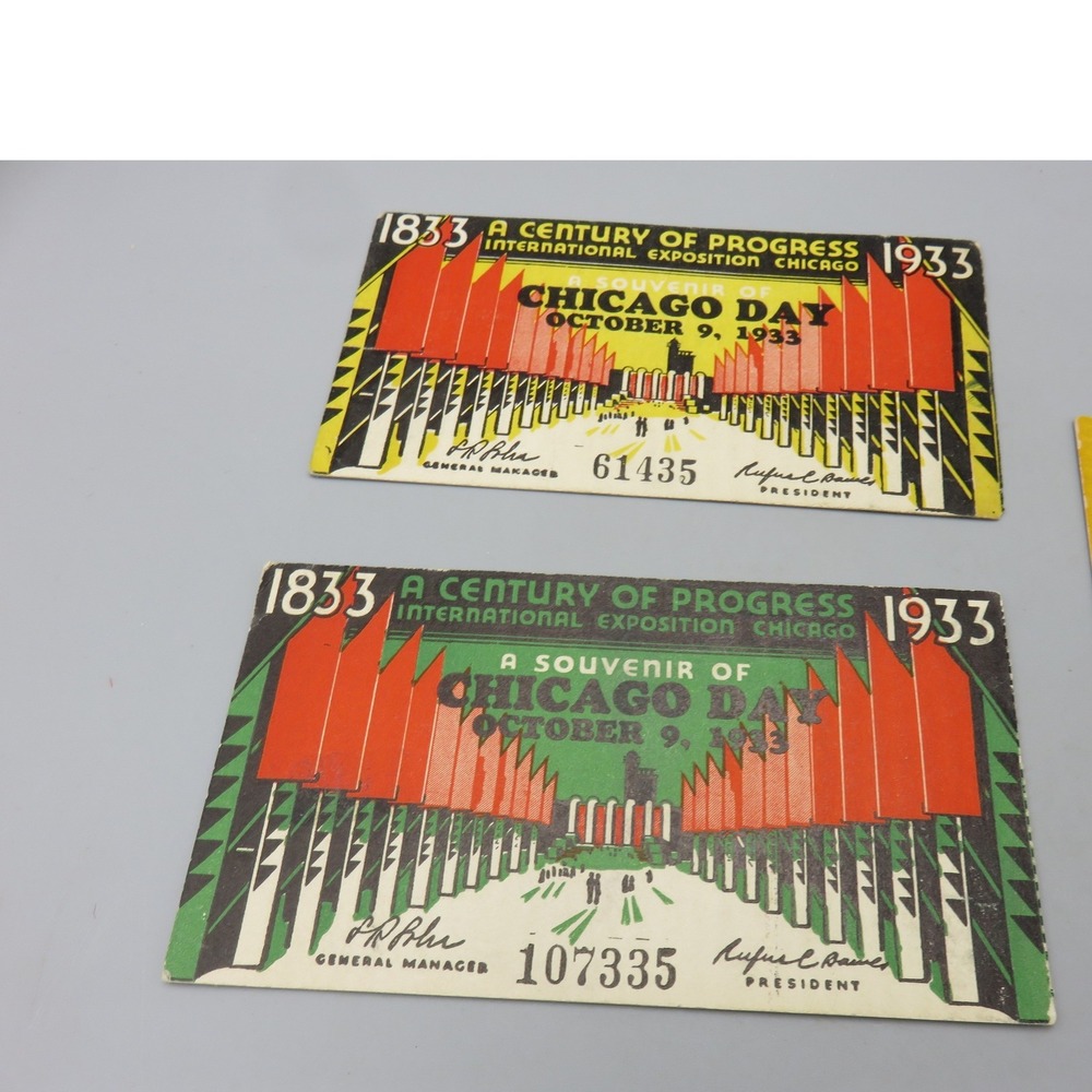 Vintage 1933 Chicago Worlds Fair Century of Progress Chicago Day Tickets Lot 2